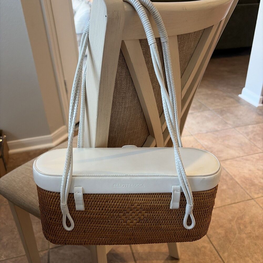 VTG Boho Elliott Lucca Purse Woven Basket Bag White Leather